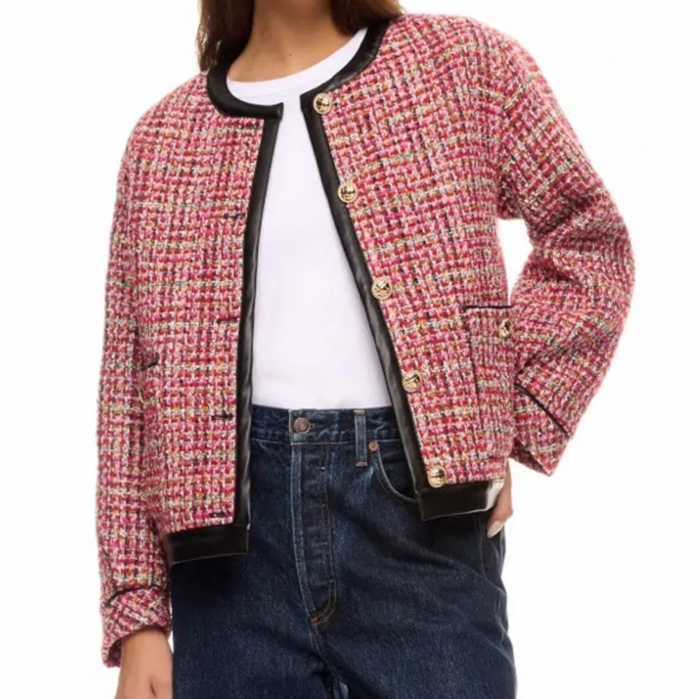 English Factory Faux Leather trim tweed Jacket